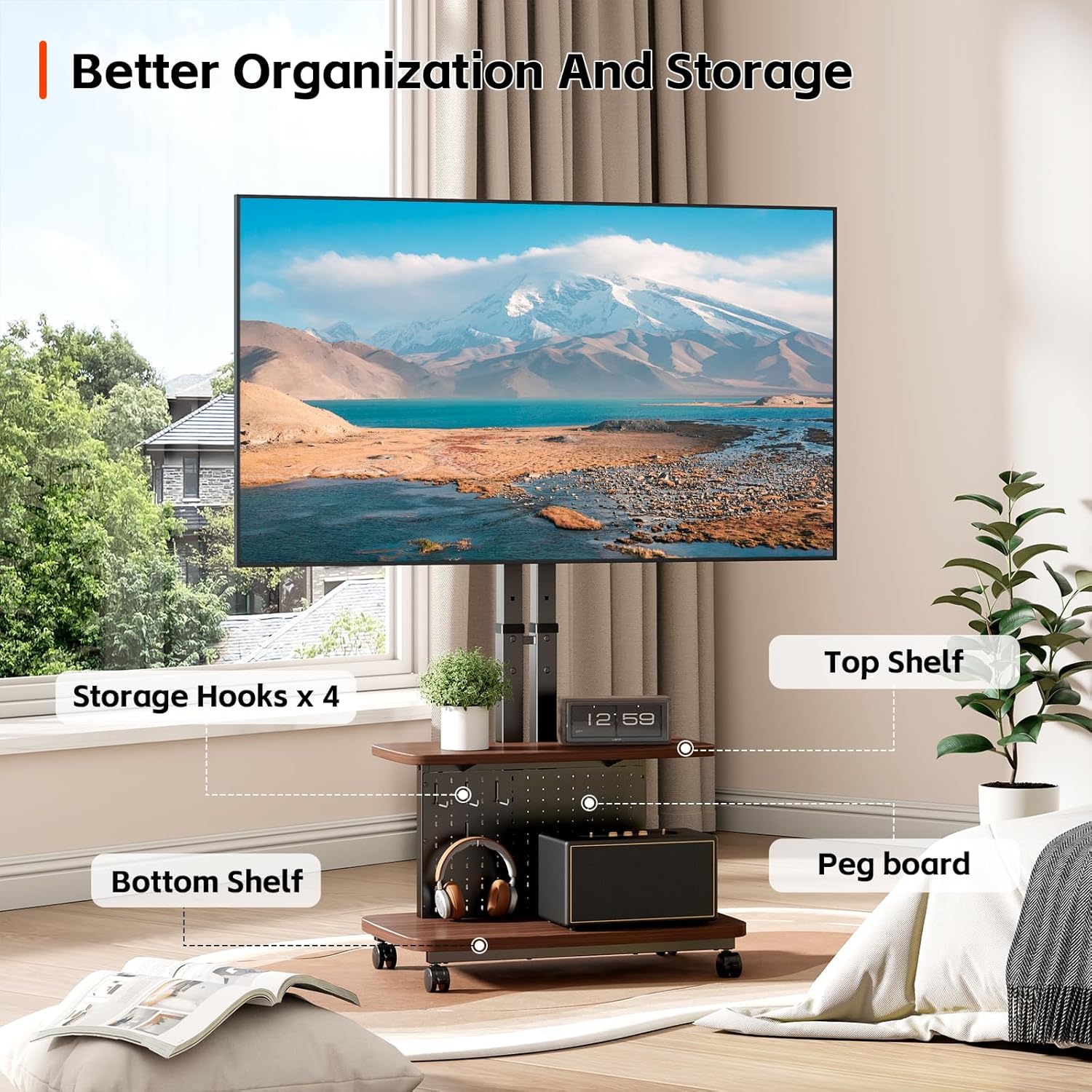 Image showing a TV swiveling 35 degrees on the mobile cart