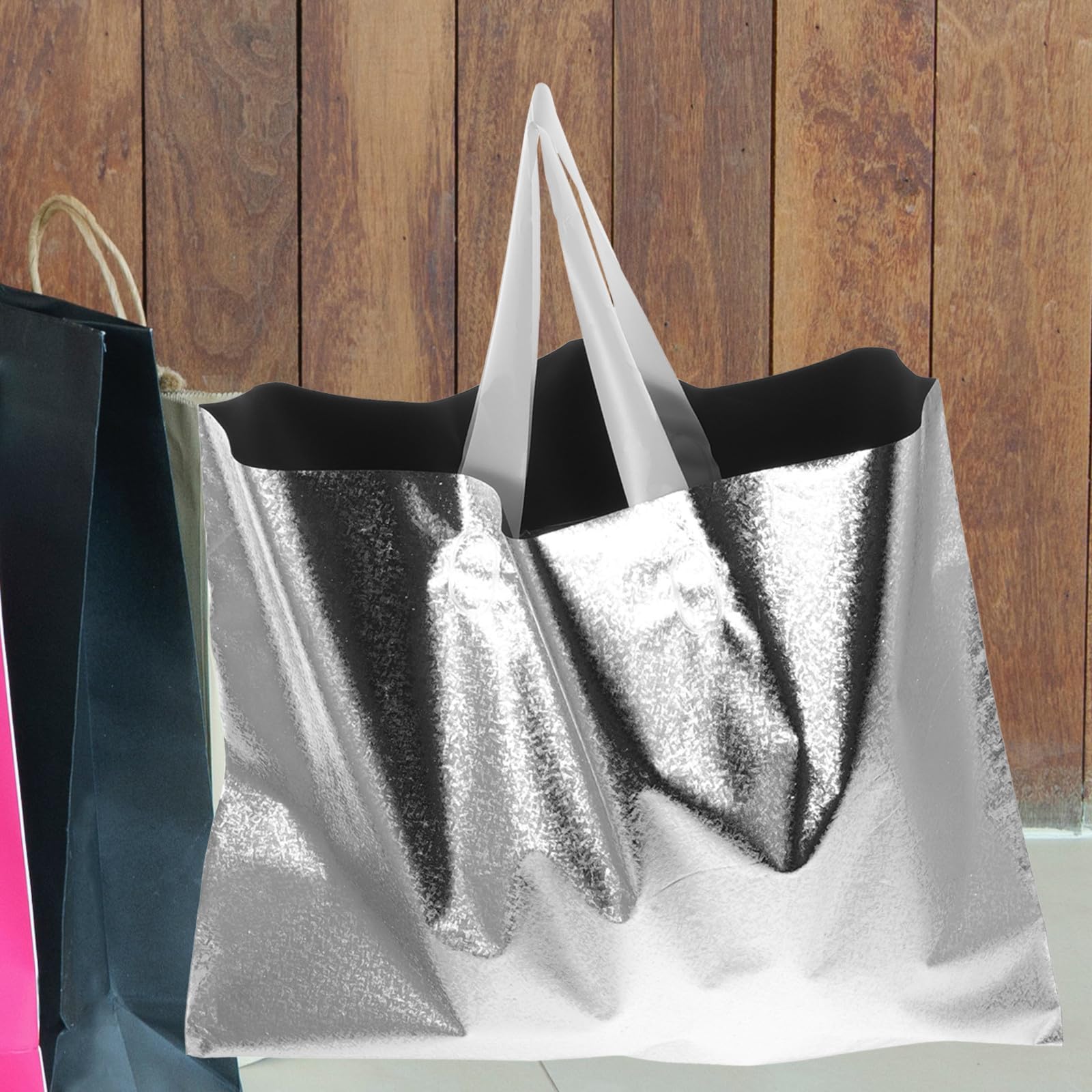 Hoement Geschenktüten Geschenkbeutel Mattierte Glänzende aus Pe 50 Stück mit Griffen Sichere Wiederverwendbare für Weihnachten und Besondere Anlässe