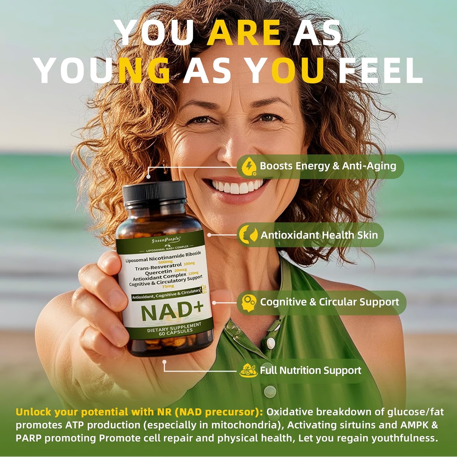 NAD+ Supplement for Women with Resveratrol , 20-in-1 NAD Plus Supplement with Liposomal Nicotinamide Riboside Boost NAD+ Levels for Cell Repair Energy, Antioxidant,Focus - 60 Vegan Capsules - Image 3