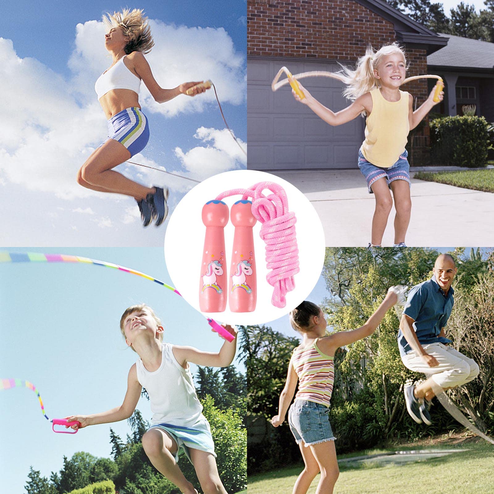 Corde Sauter Réglable Poignées Bois Corde à Sauter Enfant 260cm - Poignées Bois - Réglable - 4-10 Ans - Rose Corde à Sauter Réglable 260cm Enfant