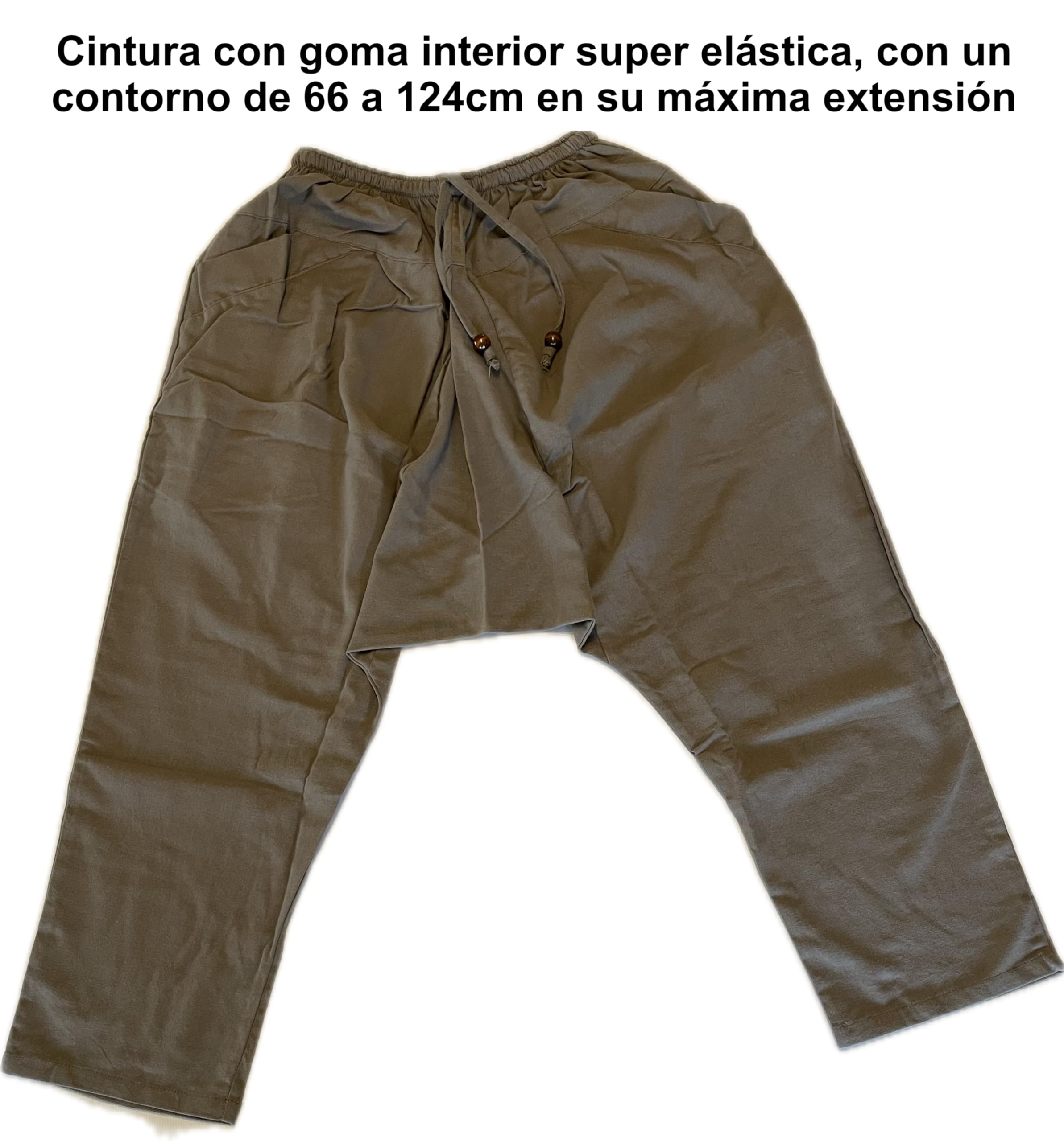 SAVARI - Pantaloni Harem tailandesi, Pantaloni Bombache Uomo Donna con Tasche Senza Polsini 100% Cotone. Vita elastica e lacci taglia unica Ideale Taichi, Premama, Yoga. Nero, Vino, Cammello, Grigio