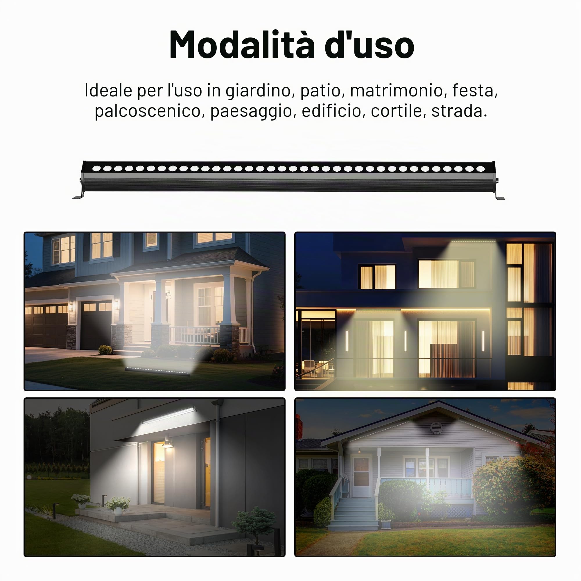 Faretto LED per esterni, 4000 K, bianco neutro, IP65, impermeabile da 1 m, con supporto e spina a 360°, barra luminosa a LED super luminosa, per giardino, terrazzo, illuminazione tettoia