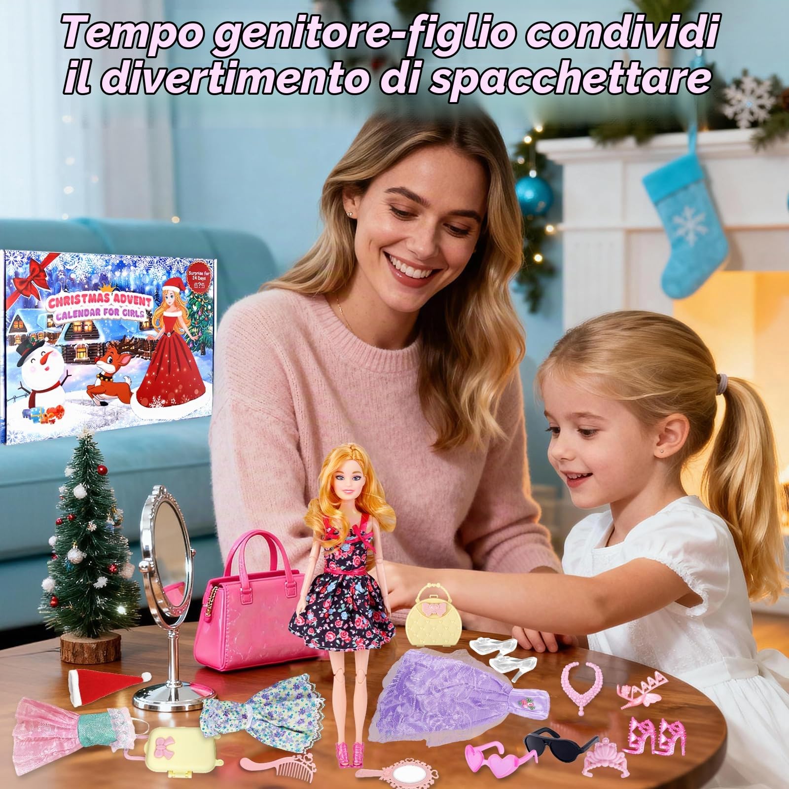 Calendario dell'Avvento 2025 Bambina Bambole- Bambole Vestiti Accessori 24 Giorni di Sorprese Natale Calendario Fai da Te Abiti Bambo Sirena Regalo