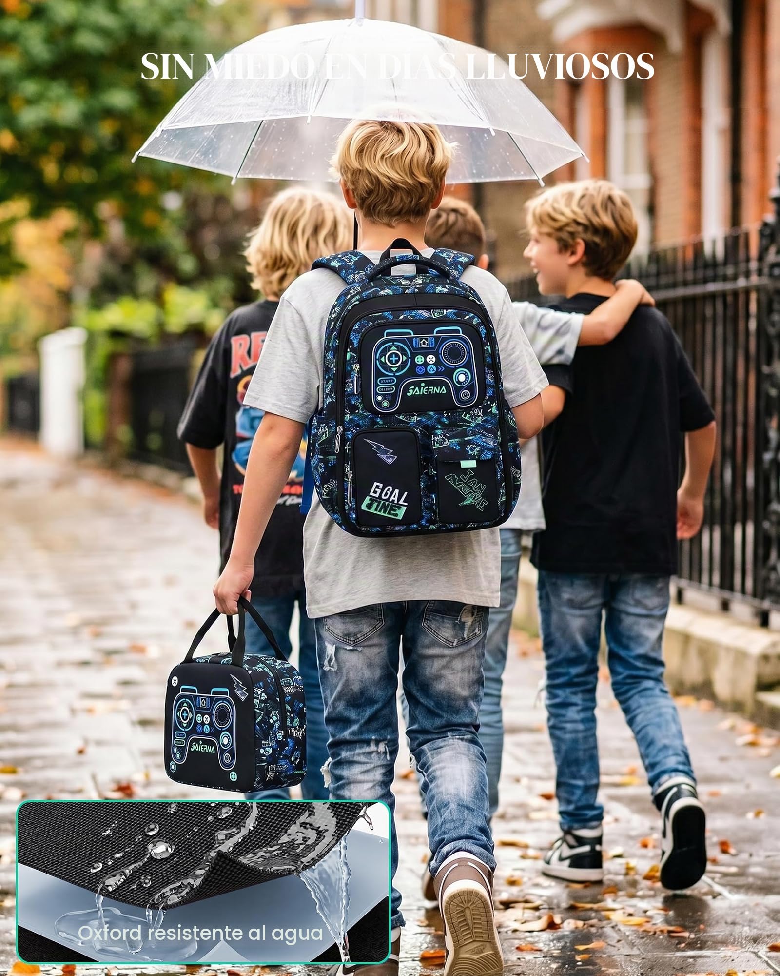 Amythe Mochila Escolar Niños Clases de 3 a 9 3 piezas Grande Set, Negro | 3 piezas Impermeable Correa Pectoral Compartimento Laptop Negro Daypack Multi-Bolsillos Espacioso Resistente para Colegio