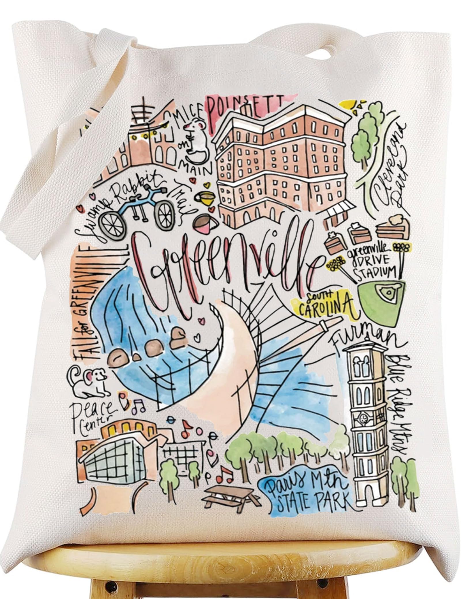 WZMPA Greenville South Carolina Travel Tote Bag Greenville Souvenir Gift Greenville Trip Reusable Grocery Bag