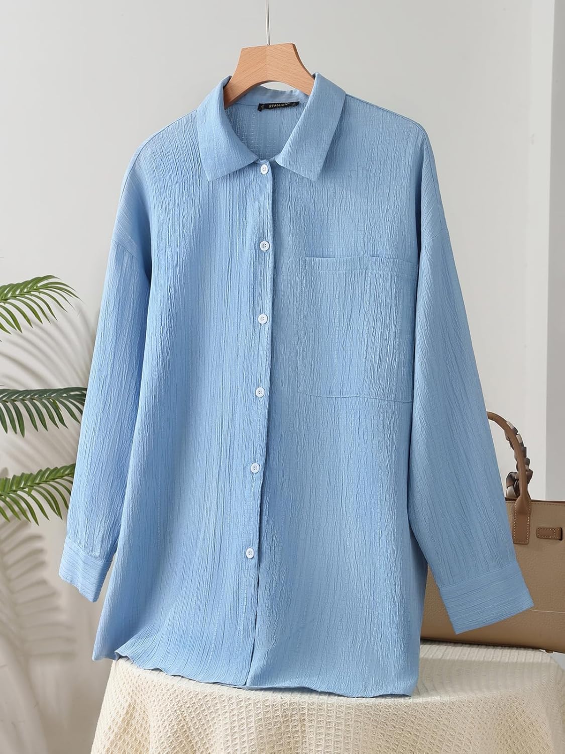 Womens Button Down Shirts Oversize Casual Boyfriend Long Sleeve Button Up Shirt Women Plus Size Blouses Tops with Pocket - Image 3