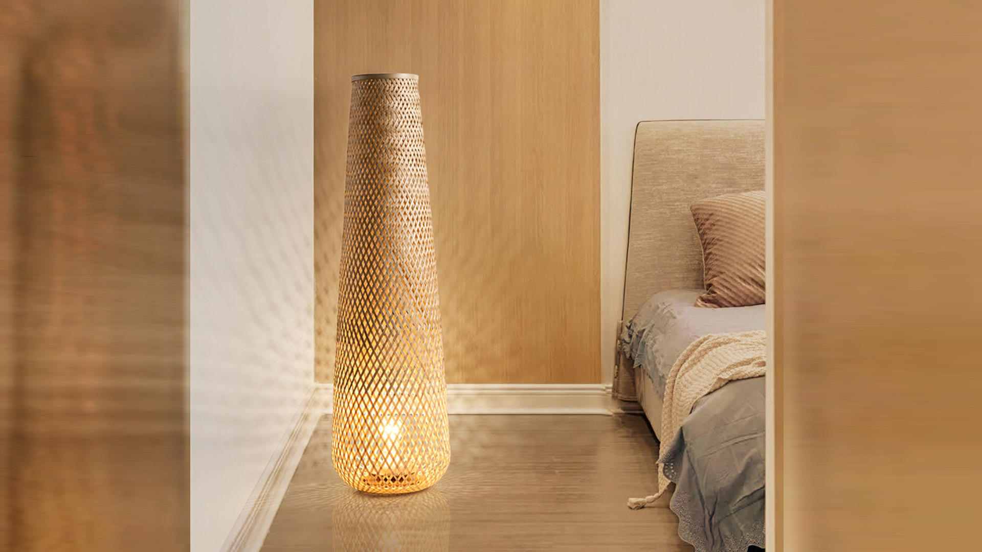 MIXL-Farmhouse Style Bamboo Floor Lamp,Large Wicker Indoor Floor
