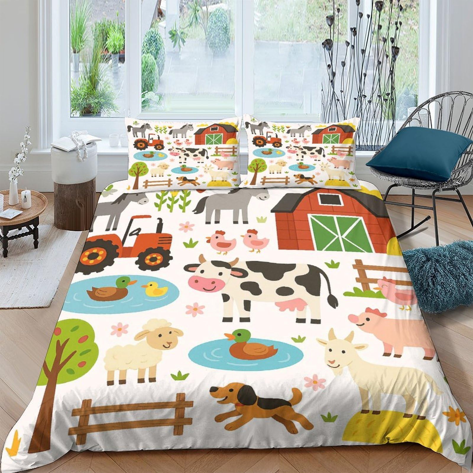 Ctjqhvkz Style-3 3D Printed Farm Animal Fitted Sheet Microfiber Soft Pastoral Barn Bed Cover For Bedroom Guest Room Decor Single（135X200cm）