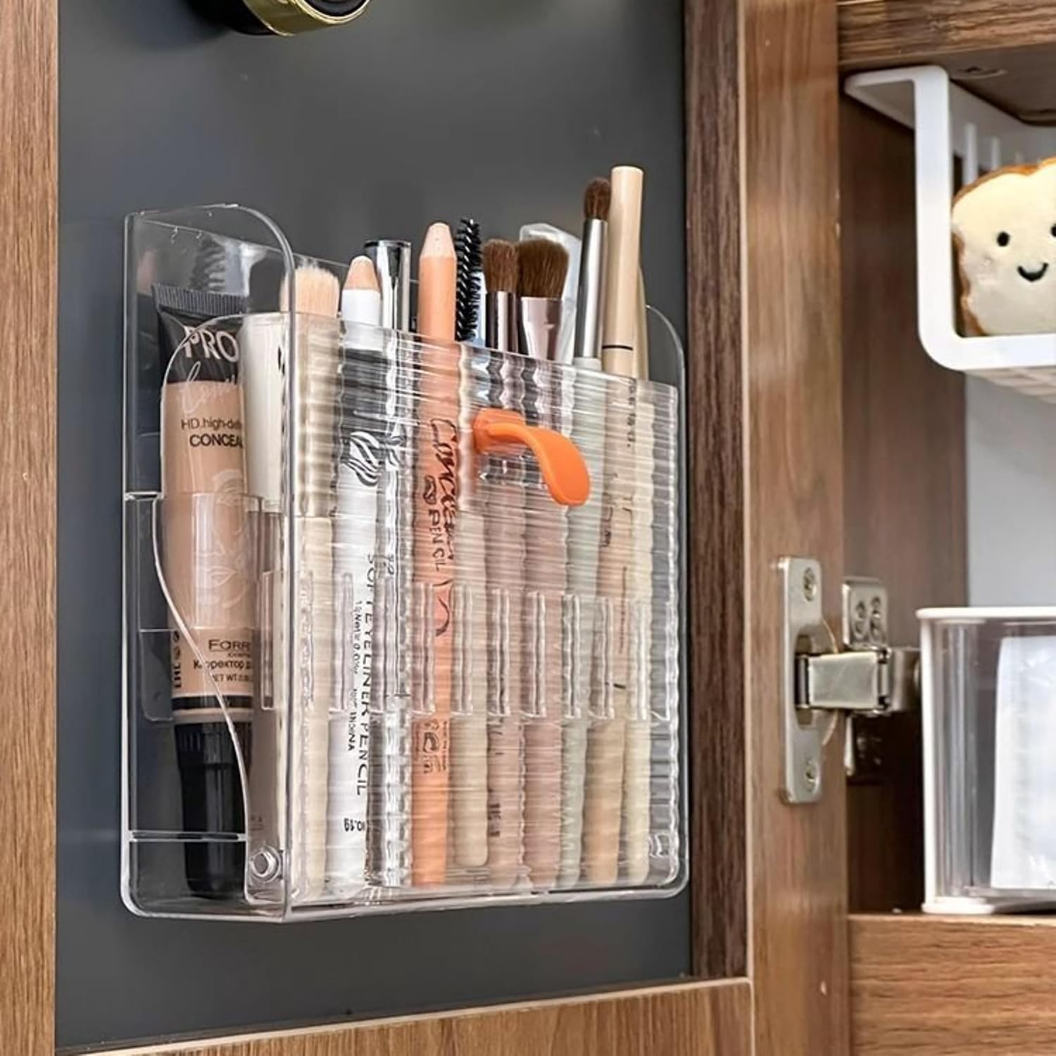 Wall-mounted Makeup Organizers, 16-Slot Eyeliner Lip Liner Organizer Holder, Makeup Organizer for Brush, Makeup Pencils, Concealer Pencil Display Case for Vanity Bathroom (Transparent White)