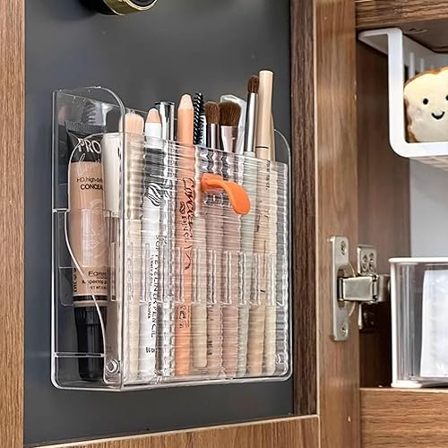 Miniatura 8 de AevumTech Organizadores de maquillaje montados en la pared, soporte organizador de delineador de ojos de 16 ranuras, organizador de maquillaje para