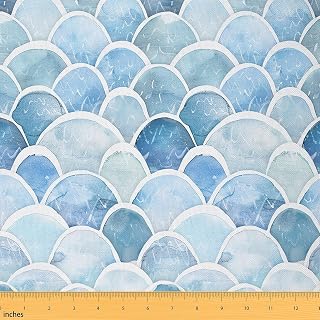 Upholstery Ocean Fish Scales Fabric for Chairs Couch,Sea Mermaid Scale Outdoor Fabric by The Yard, Marine Life Sealife Ombre Effects Decorative Fabric for Upholstery and Home DIY Projects, 2 Yard,