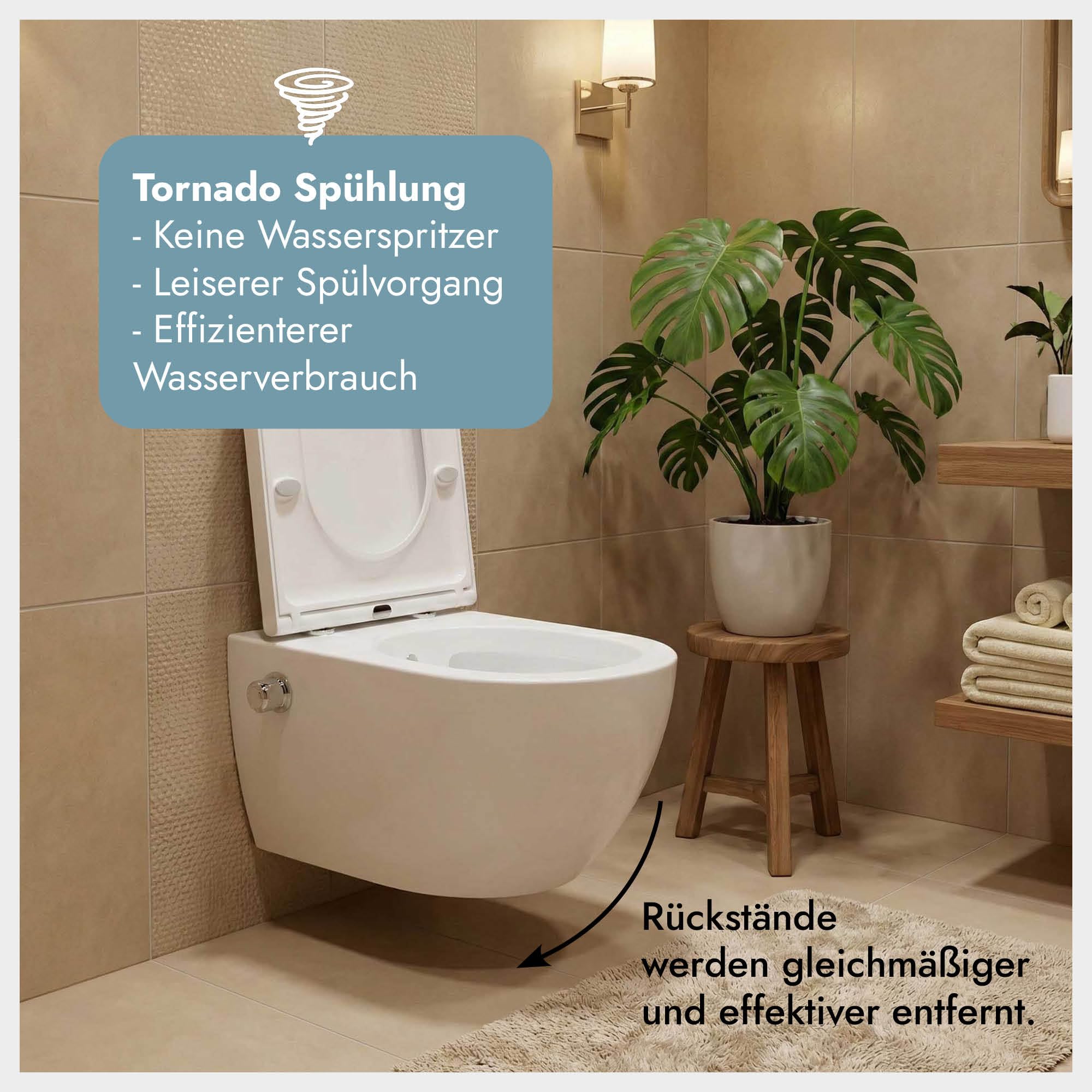 Soho Whirlflush - Inodoro suspendido sin bordes con tornado, función de bidé, función de ducha, descenso automático y aislamiento acústico, inodoro Taharet con ducha, inodoro de pared, inodoro bidé