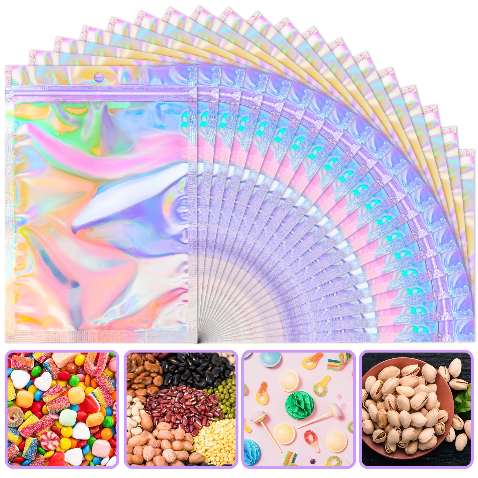 100-Pack Holographic Resealable Bags - 3x4 Inch Smell Proof Mylar Bags For Food, Candy, Jewelry & Small Business Packaging