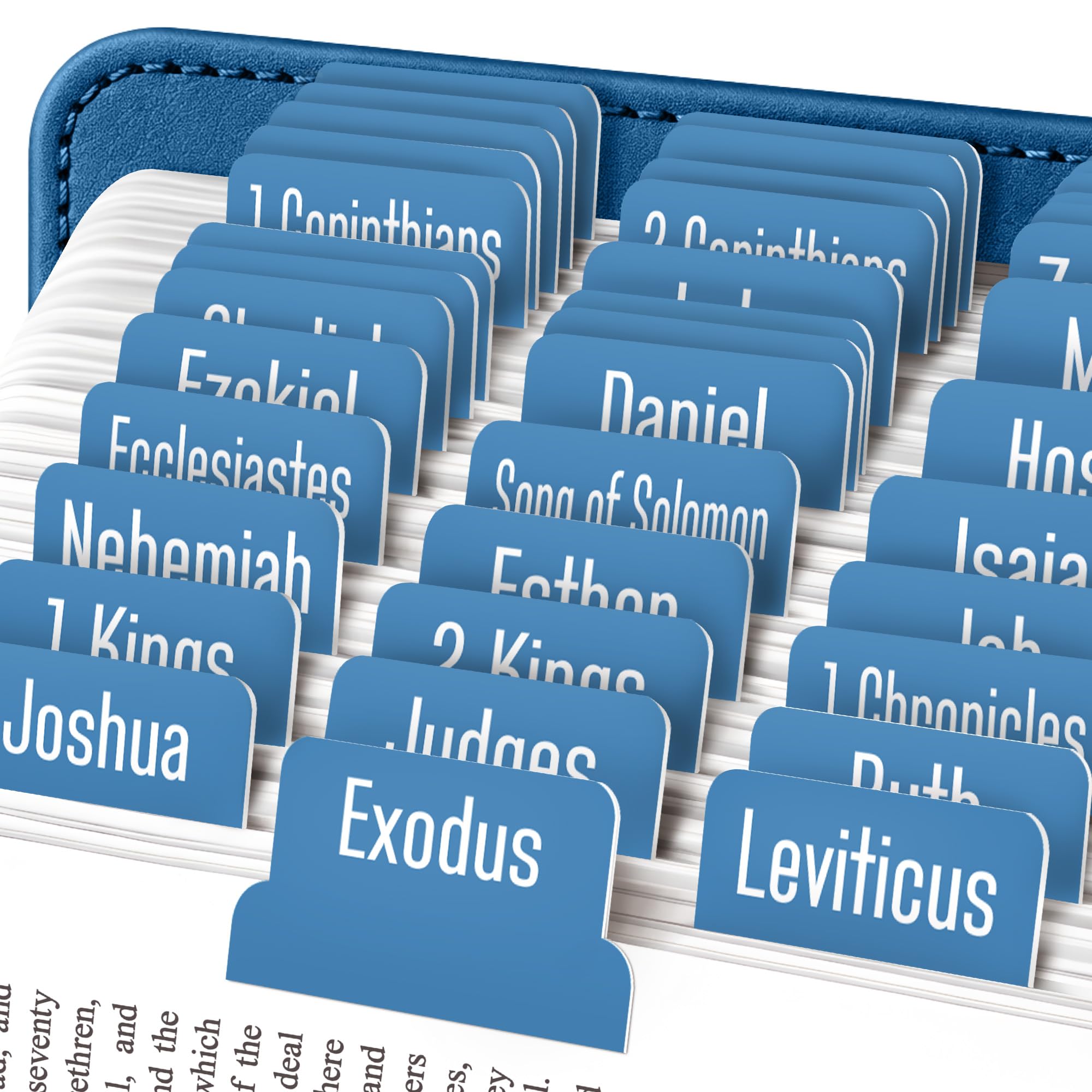 EssexWares - Blue Steel Bible Tabs for Old and New Testament, 80 Large Print Tabs for Bible Study, Water-Resistant and Durable Index Tabs for Women and Men - 1.7" Wide