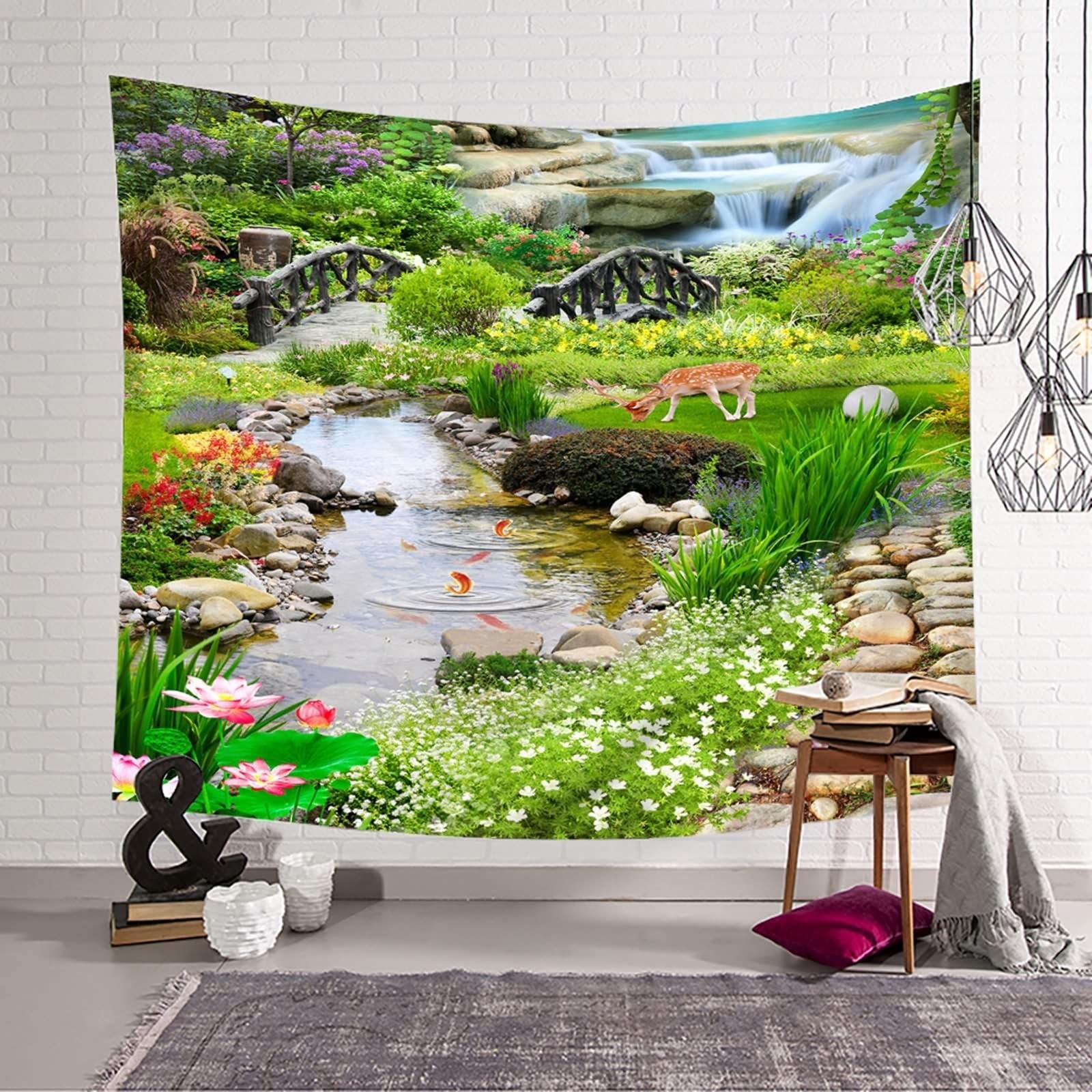 Tapiz de tela para decoración de pared, naturaleza, montaña, bosque, fantasía, multicolor, microfibra, 78.7 pulgadas de ancho x 78.7 pulgadas de alto (200 x 200 cm)