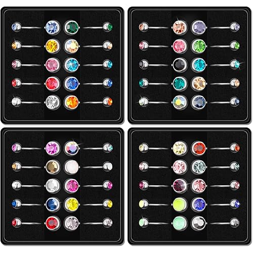 12/15/40Pcs Belly Button Rings 14G Belly Rings for Women CZ Dangle Curved Navel Barbell Body Piercing Jewelry with Gift Box