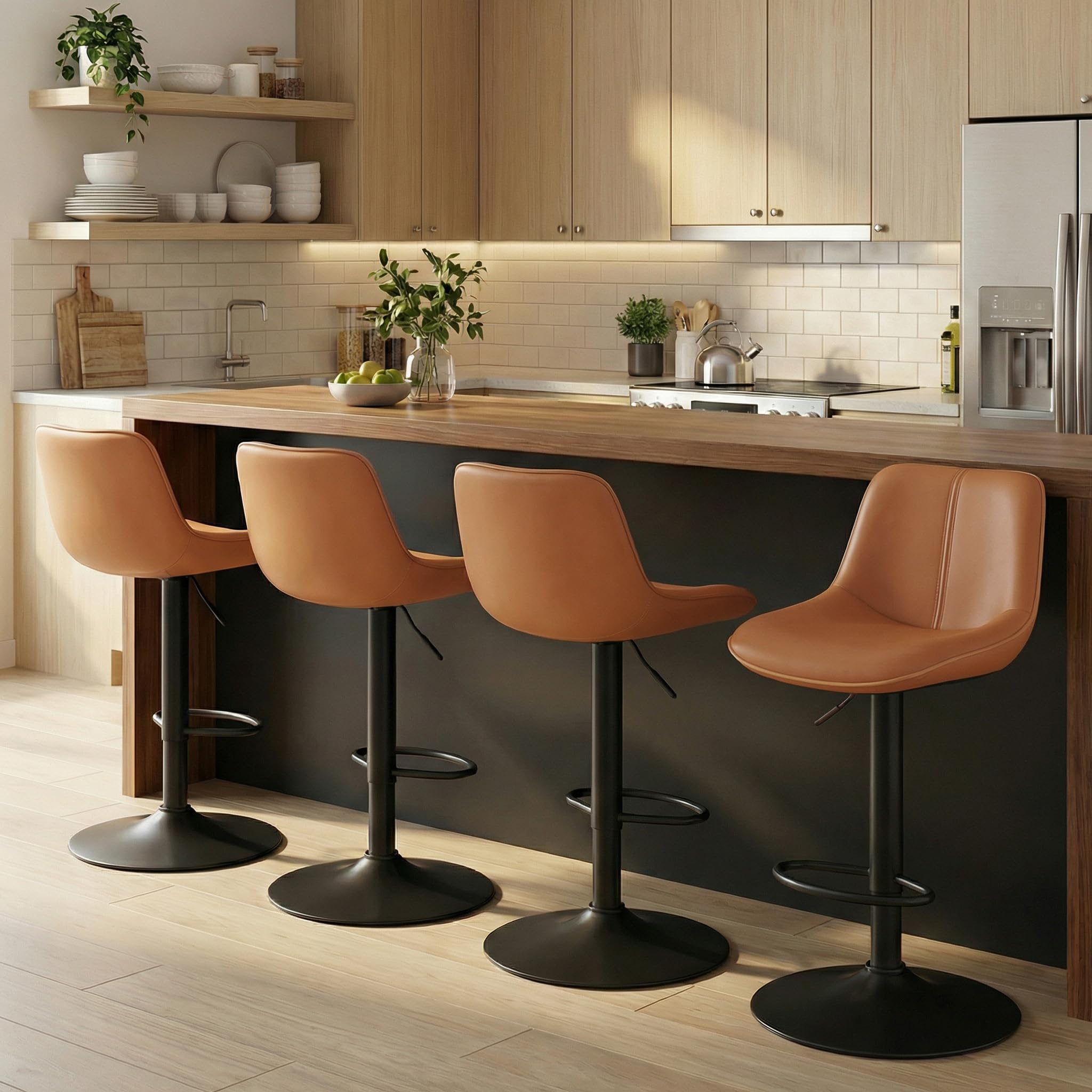 Photo 1 of *PARTIAL SET - See Clerk Notes*
VASAGLE Bar Stools Set of 4, Adjustable Height Swivel Barstools with Ergonomic Backrest, Synthetic Leather, Larger Metal Base, Modern Tall Bar Chairs for Kitchen Island, Caramel Brown TWO CHAIRS IN SET