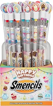 Happy Birthday Smencils Gourmet Scented Pencils 50 Pack HB #2 Recycled Newspaper Pencils, Pre-Sharpened Kids School Supplies, 10 Sweet Scents Variety, Classroom Rewards & Gifts for Kids