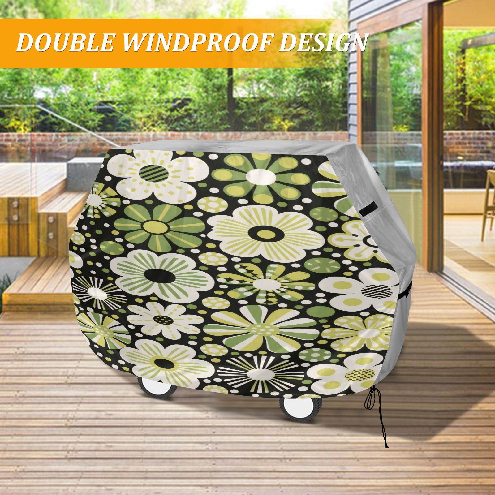 Copertura per barbecue da 165 cm, resistente, anti-UV, per esterni, copertura per barbecue, verde a pois
