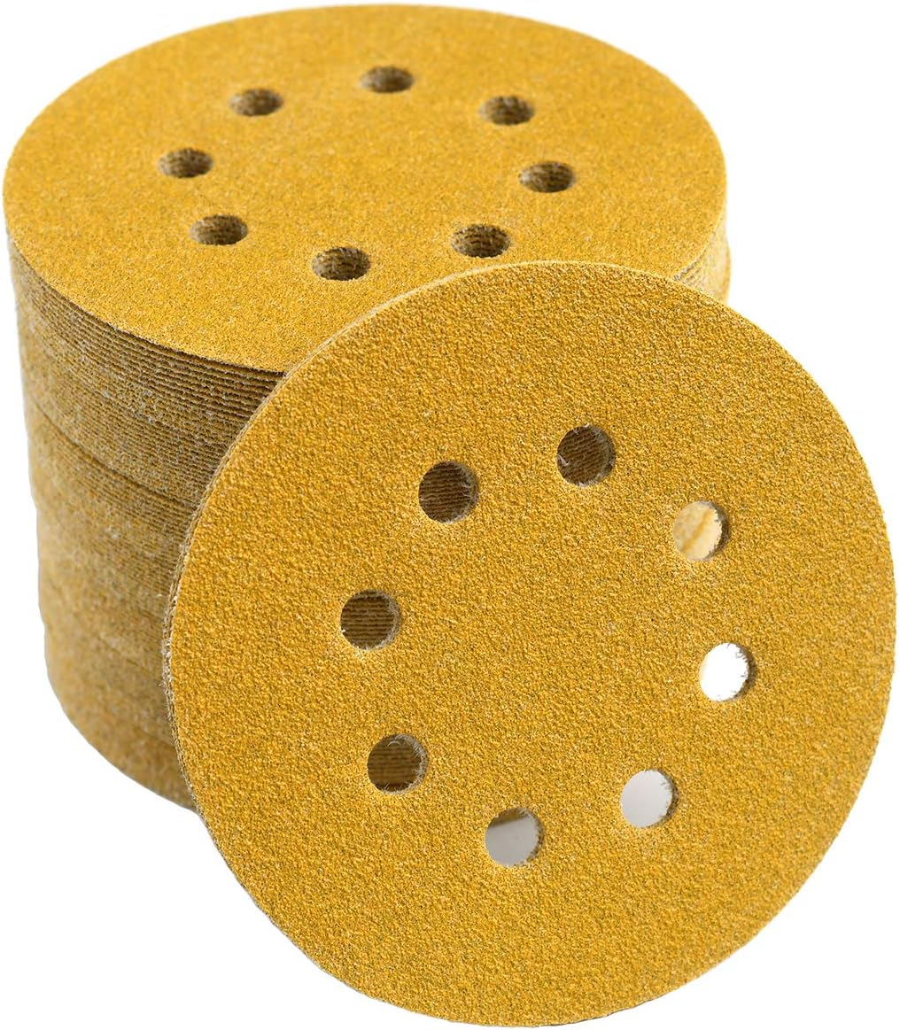 5-Inch 8-Hole Hook and Loop Sanding Discs 80-Grit Random Orbit Sandpaper, 100-Pack