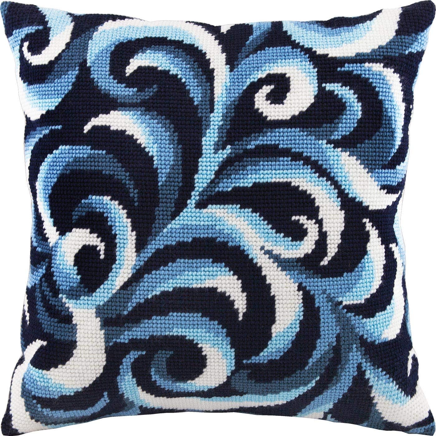 Brvsk Ornamental Stamped Cross-Stitch Kit for Adults and Beginners — Swirls 16″ × 16″ with Clear, Precise Printed Design on Cotton Canvas; Includes 2 Needles, Yarn, and Easy-Read Chart