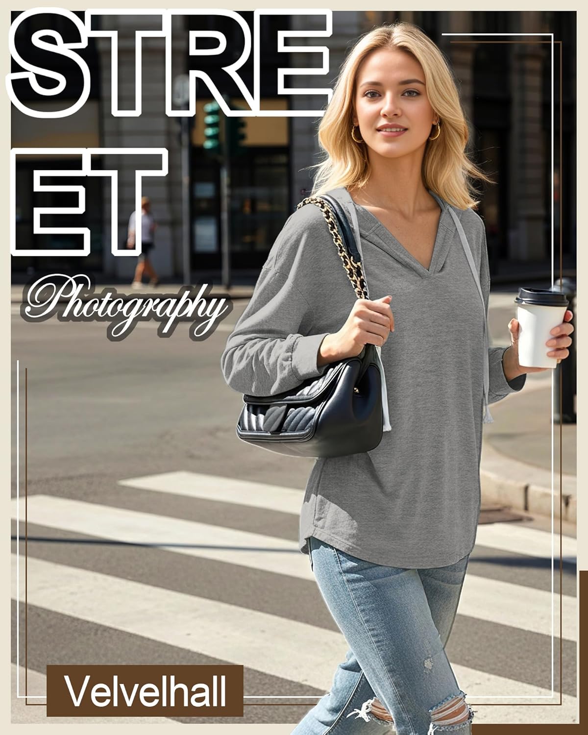 3 Pack Women's Long Sleeve V Neck Hoodies, Drawstring Drop Shoulders Sweatshirt Loose Fit Curved Hem Oversized Top - Image 5