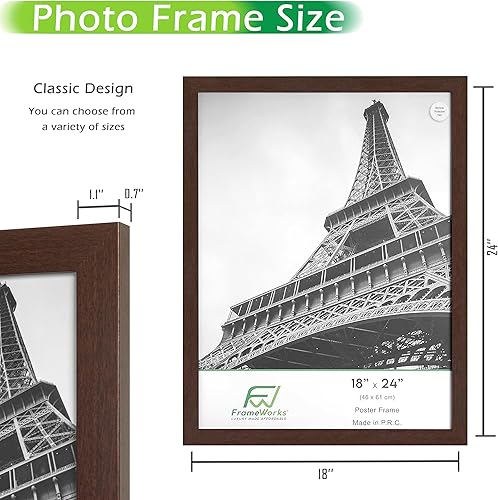 Vista 145 de FrameWorks Marco para póster de madera de 18 x 24 pulgadas, marcos clásicos de color negro mate con vidrio acrílico inastillable, fotos, pósters