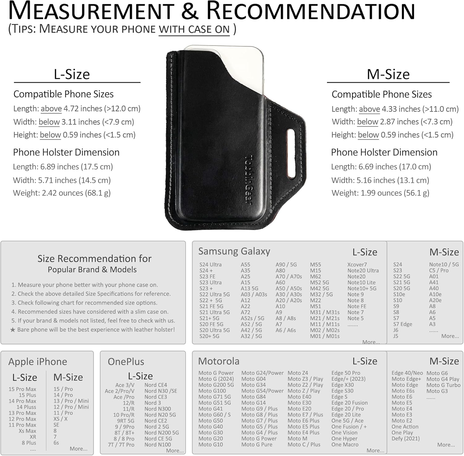 TobbinGear Leather Belt Phone Pouch, Left Handed Leather Cell Phone Holster, Universal Phone Case with Belt Loops, for Men and Women Black Large - Image 4