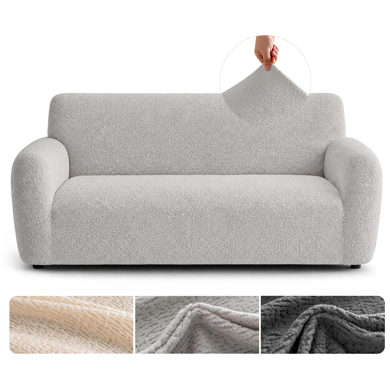 AZVFLY High Stretch Sofa Covers Thick Velvet Soft 2/3 Seater (grey, 2)