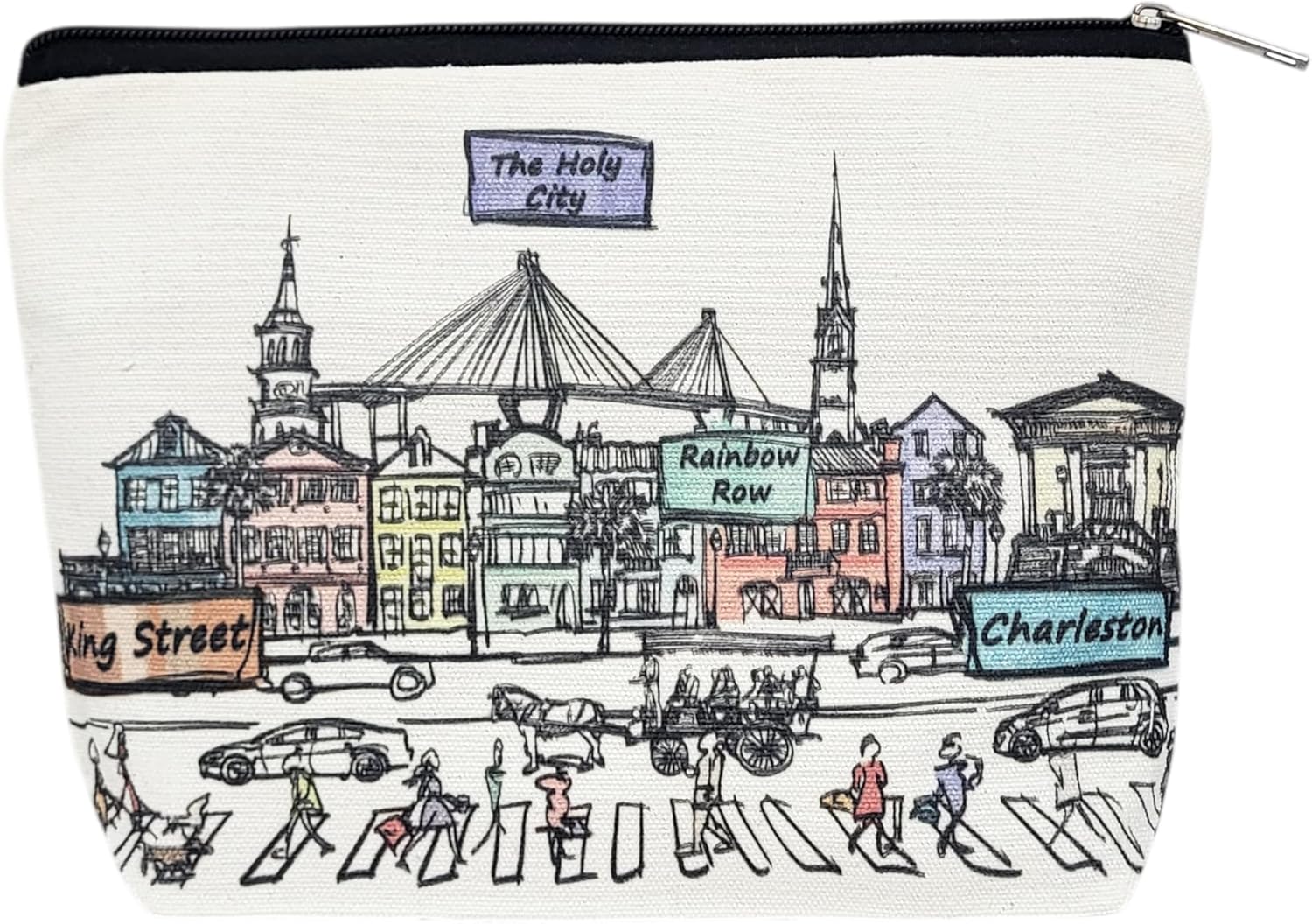 Cities Around the World Artwork Cosmetic Bag Series – Designed in USA, Travel Makeup Bag with Zipper, Souvenir Gift for Women, Artwork Organizer for Purse or Toiletry (Charleston)