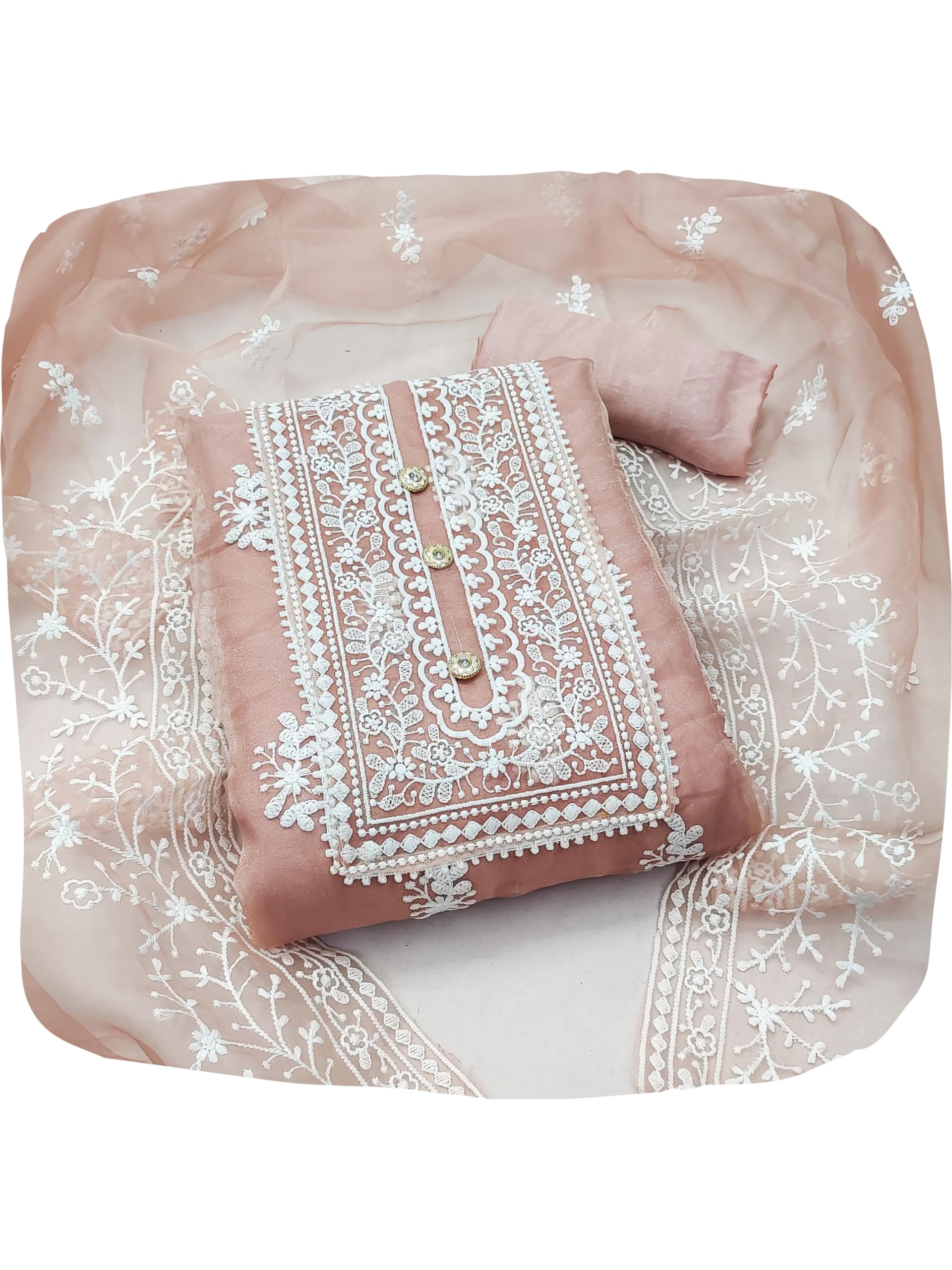 EthnicJunctionWomen's Embroidery Unstitched Salwar Suit Material With Dupatta |Material: Chanderi Cotton