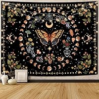 Vista 8 de Aipon Tapiz de flores de mariposa azul botánico bohemio para colgar en pared para dormitorio y sala de estar (36.00 pulgadas, 48.00 pulgadas, azul)