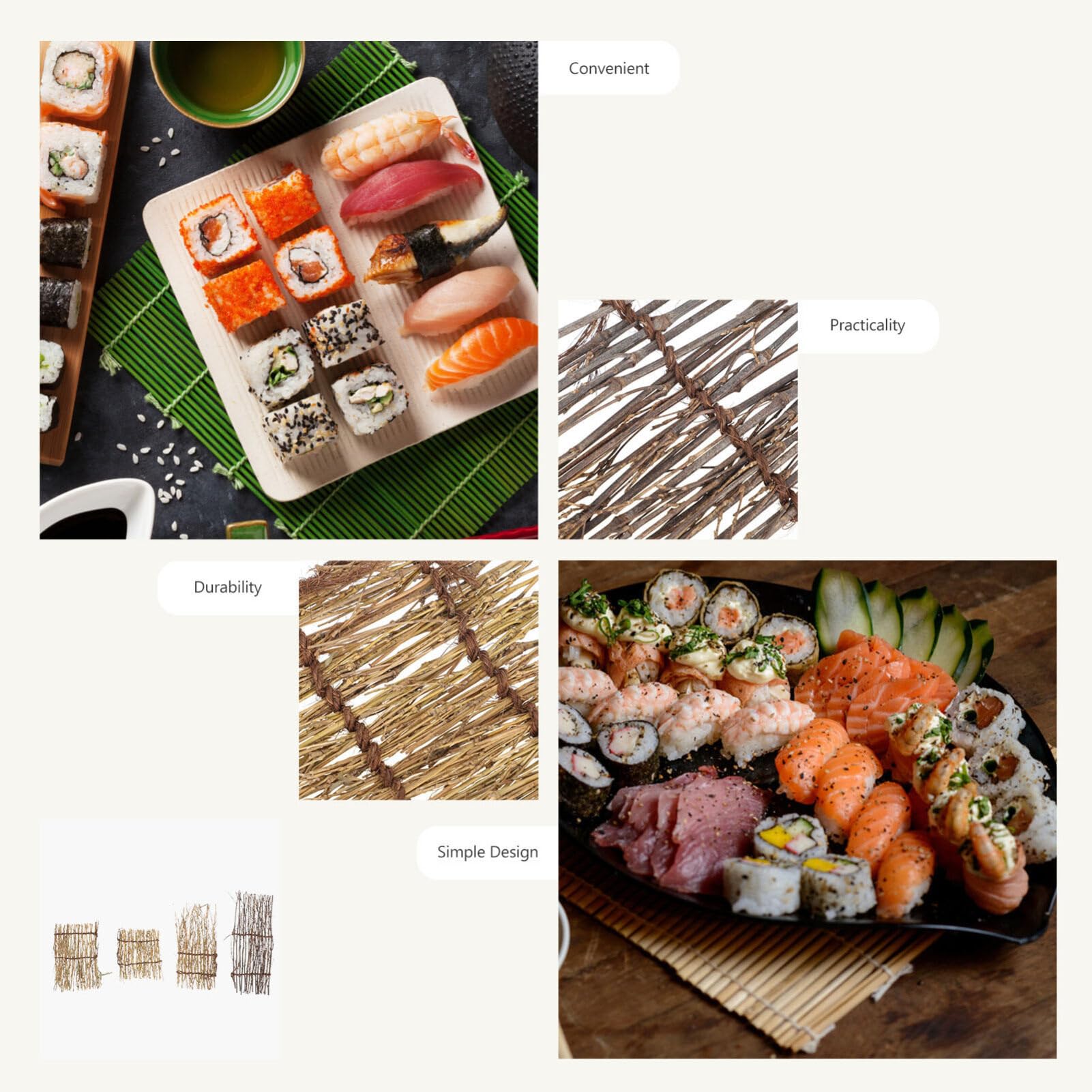 Cabilock 4pc Sushi Decor Bamboo Mats Japanese Style Kitchen Decorations Sashimi Ornament