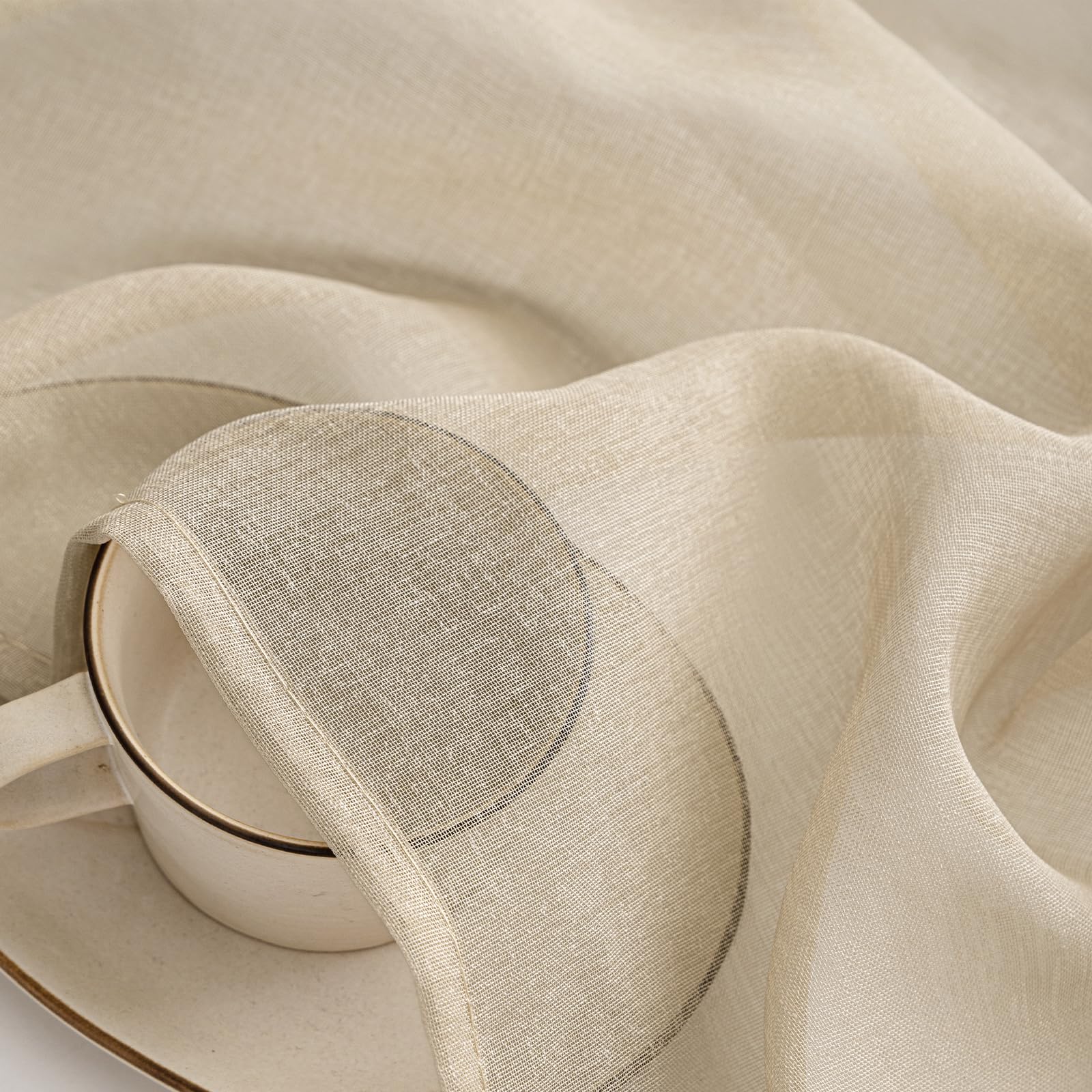 MIULEE Voilage Beige Lot de 2 140x245cm Transparent Galon Fronceur | Voilage Transparent Pour Fenêtre, Rideau Intérieur à Galon Fronceur, Décoration Salon, Chambre et Cuisine