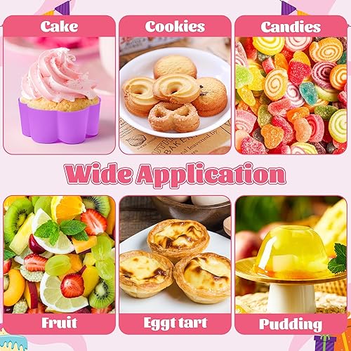 Miniatura 4 de R HORSE 42 moldes de silicona de gran tamaño, 3 x 1.2 pulgadas para cupcakes, múltiples formas de flores, tazas para hornear, moldes antiadherentes,