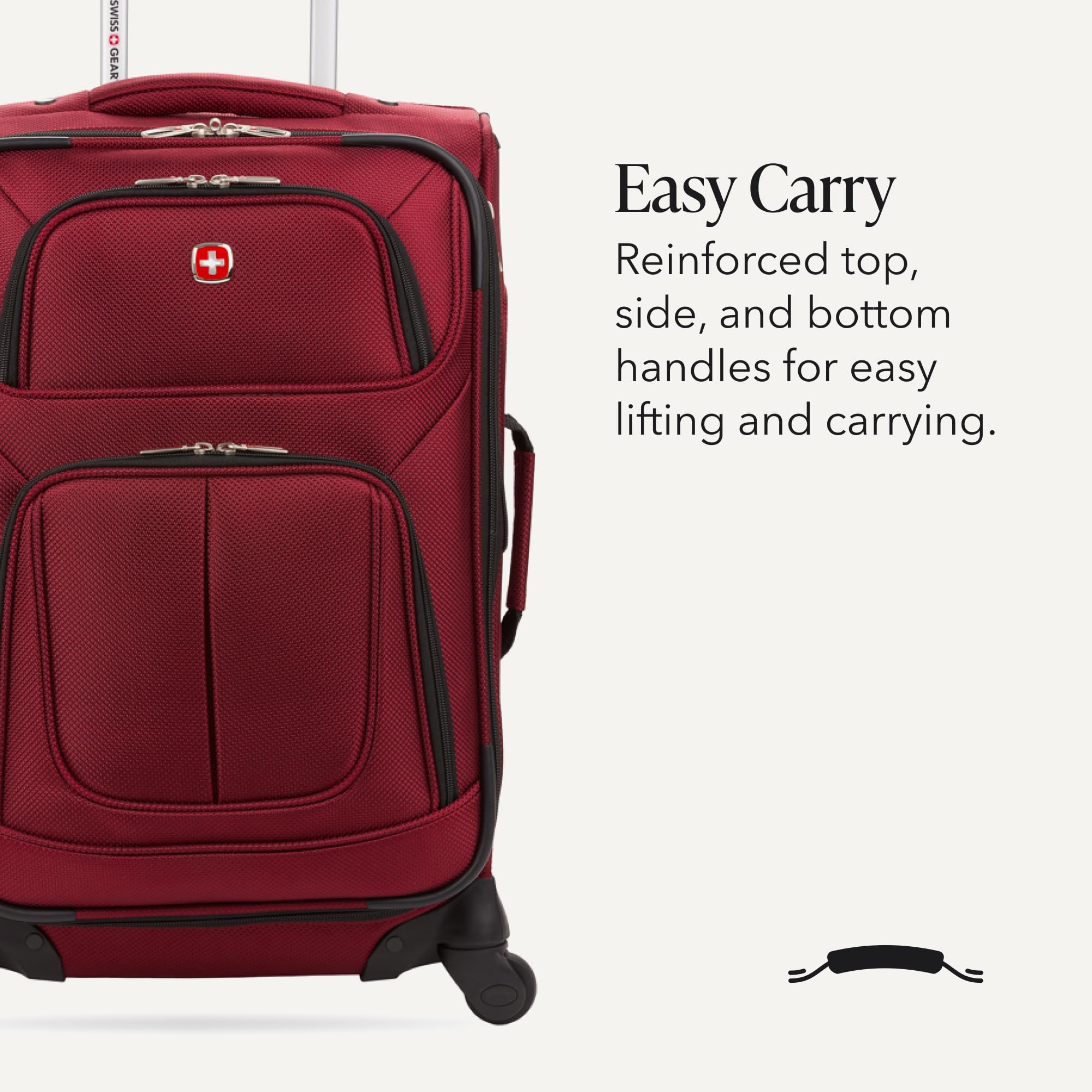 SWISSGEAR Sion Carry-On Spinner Luggage, Softside Expandable, Lightweight Suitcase, Burgundy, 22.75-Inch view 5