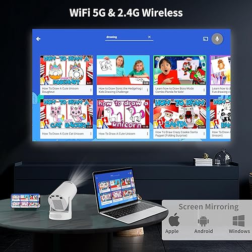 Miniatura 6 de Mini proyector Android, WiFi Bluetooth 1080P compatible con proyector inteligente HD con aplicaciones, Keystone automático, rotación de 180,