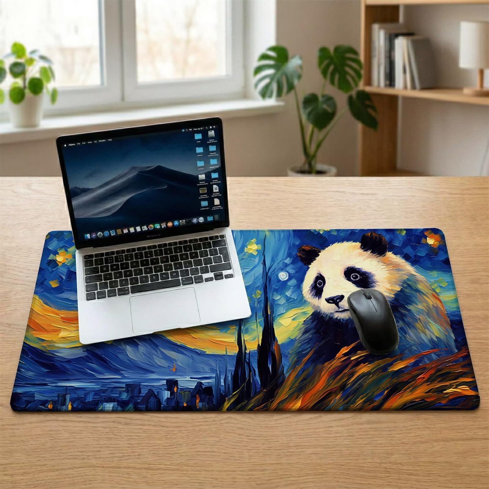 Alfombrilla Escritorio Grande 1200 x 600 x 3 mm, Alfombrilla Ratón Gaming, Cielo Estrellado Tapete de Ordenador , Base Antideslizante y Bordes Reforzados, Impermeable Desk Mat (Panda Gigante) L-x8262