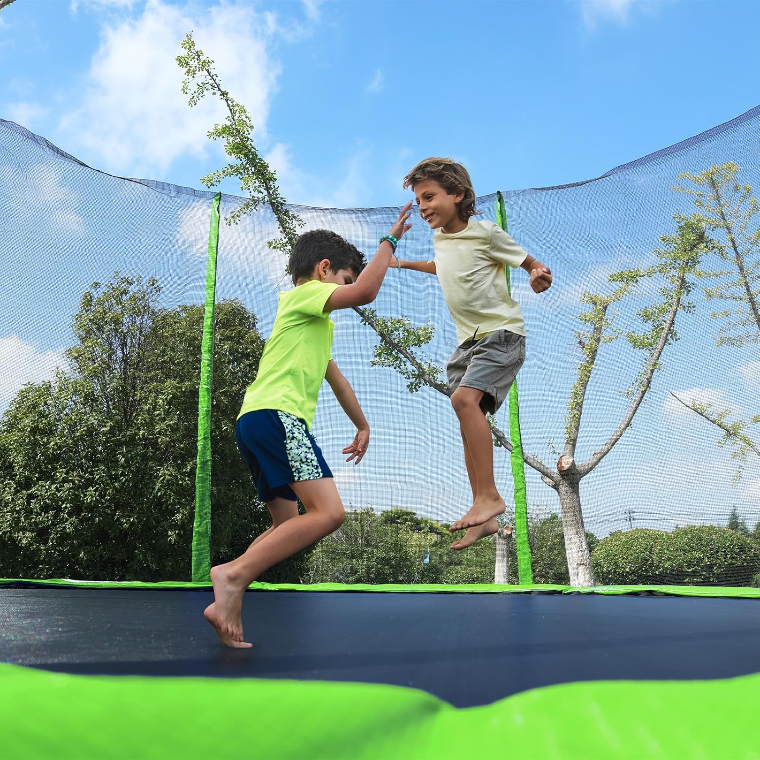 Aoodor Trampoline Replacement Net for 10FT 12FT 14FT 15FT Round Frame Trampolines, Safety Enclosure Net with Zipper, Hooks, Pole Cover