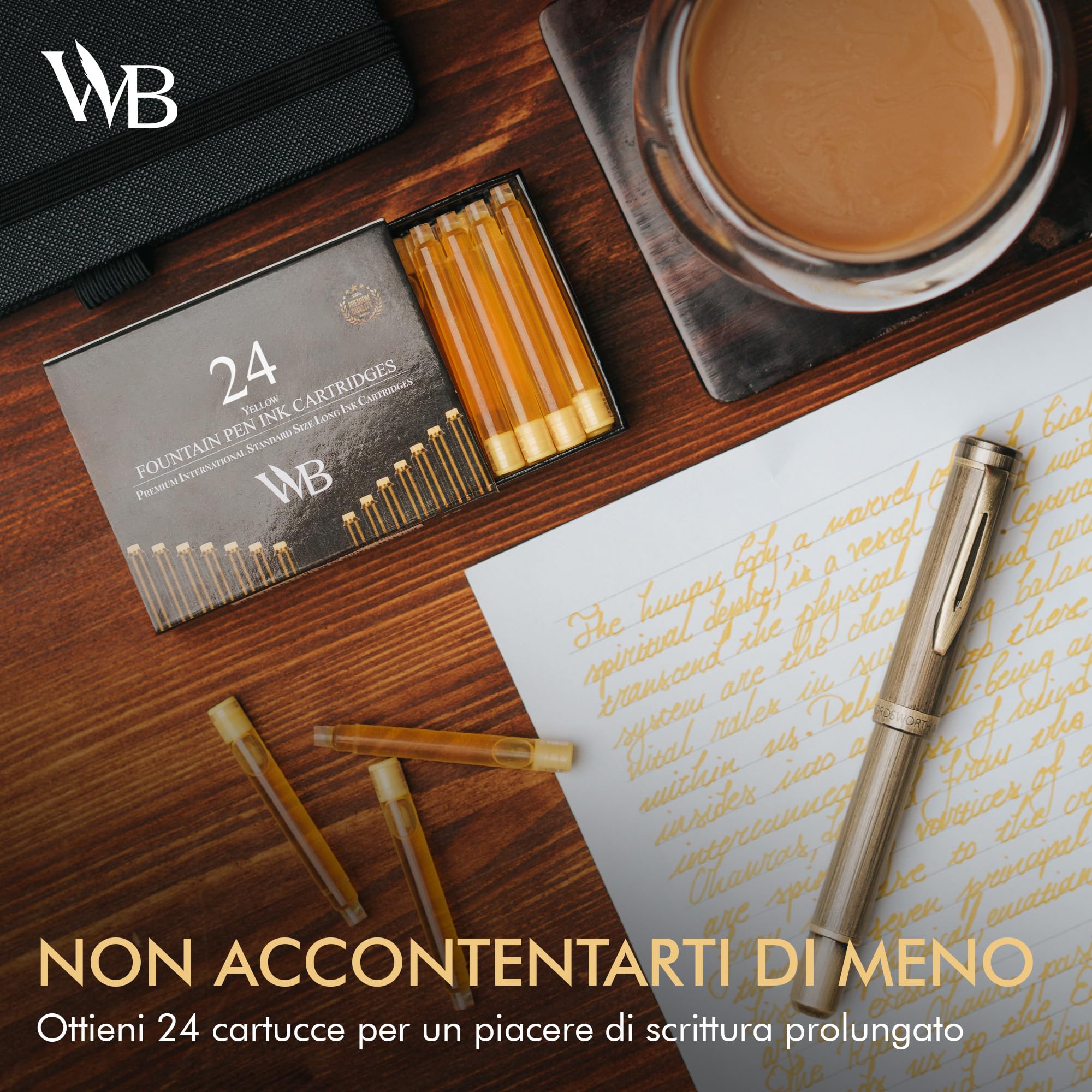 Wordsworth & Black Ricariche Inchiostro Penna Stilografica 24 Cartucce Giallo Standard Internazionali 1,5" 0,24"