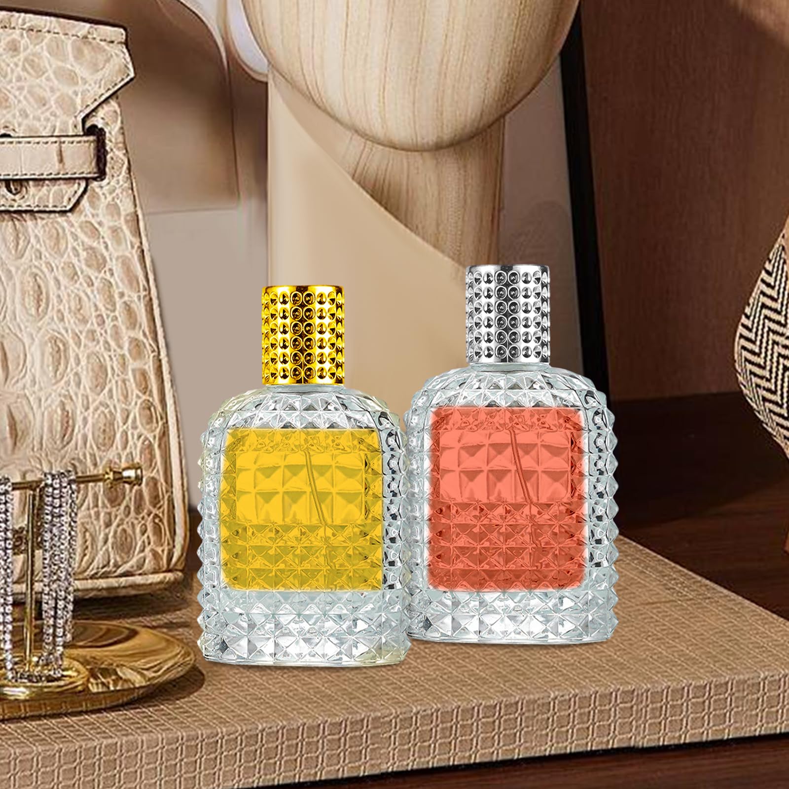 Rozpylacz do perfum, przenośna butelka z rozpylaczem z nasadką, 3 sztuki, 50 ml, butelka na perfumy z ananasem, do wielokrotnego napełniania, ze szkła kryształowego, puste szkło z pipetami i lejkiem
