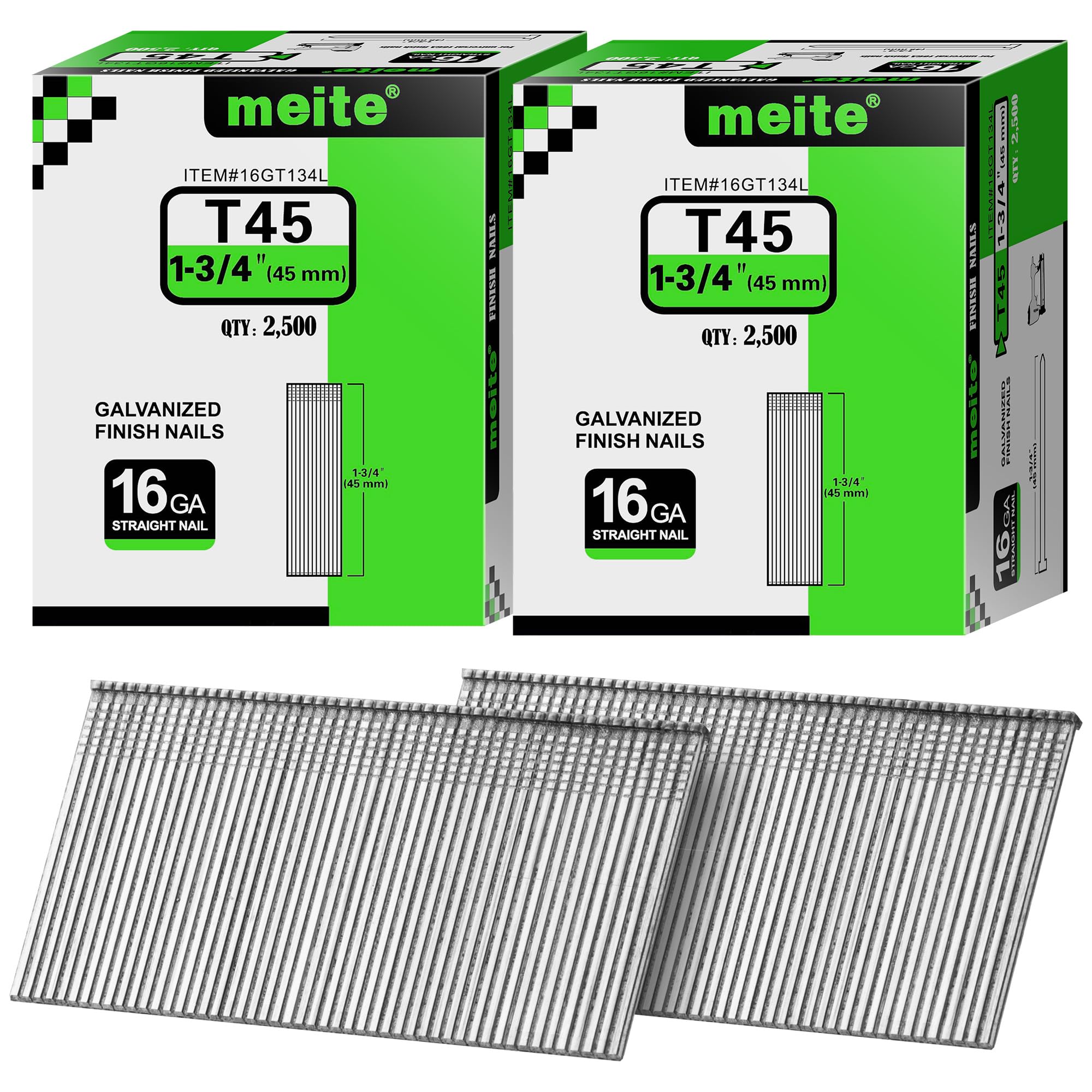 meite 16 Gauge Finish Nails 1-3/4 Inch Galvanized Straight T-Nails 5,000PCS