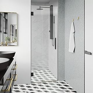 Bathroom Frameless Shower Door 28" W*72" H, 5/16"(8mm) Clear Tempered Glass Hinged Shower Door with Seal Strip and Handle, Matte Black Clamps