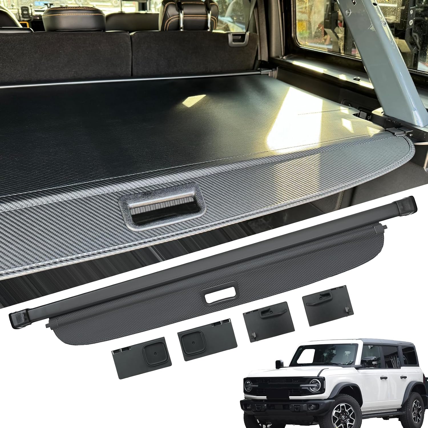 Trunk Cargo Cover for Ford Bronco 2021-2024 4-Door (Not for Bronco Sport and Bronco 2-Door), Anti-Peeping Retractable Security Shade for Privacy, SUV Accessories