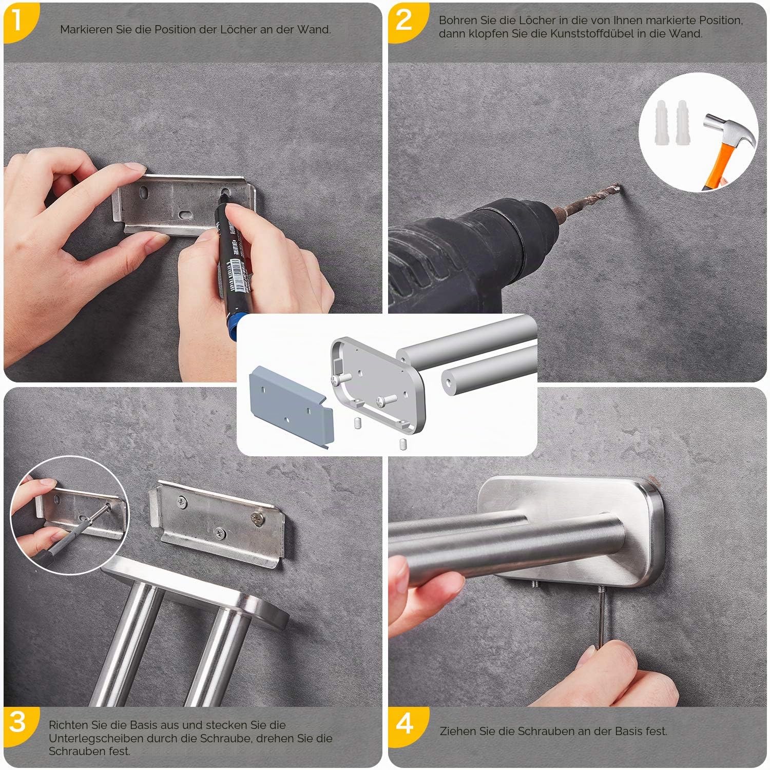 JS Handtuchhalter Edelstahl Gebürstet Bad Handtuchstange Zweiarmig Wandmontage Badezimmer handtuchhalter 40cm