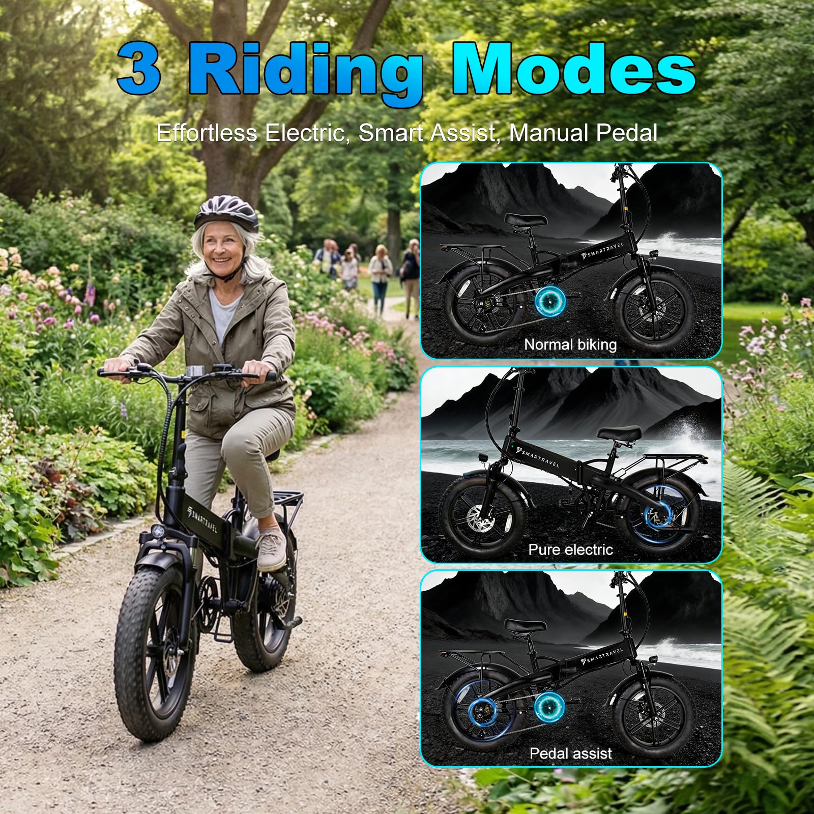 E Bike Klapprad 20" x 4.0" Fatbike 48V 15Ah Akku 250W Motor 25km/h Hydraulische Bremsen LCD Farbdisplay 7-Gang Elektrofahrrad