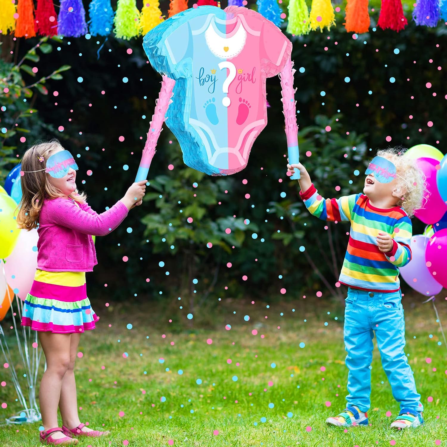 Sratte 4pcs 12.6 x 12 Inches Baby Gender Reveal Piñata Set with Confetti Stick Blindfold Pink Blue Pajama Piñata Girl Gender Reveal Decorations Party Supplies for Boy Baby Shower
