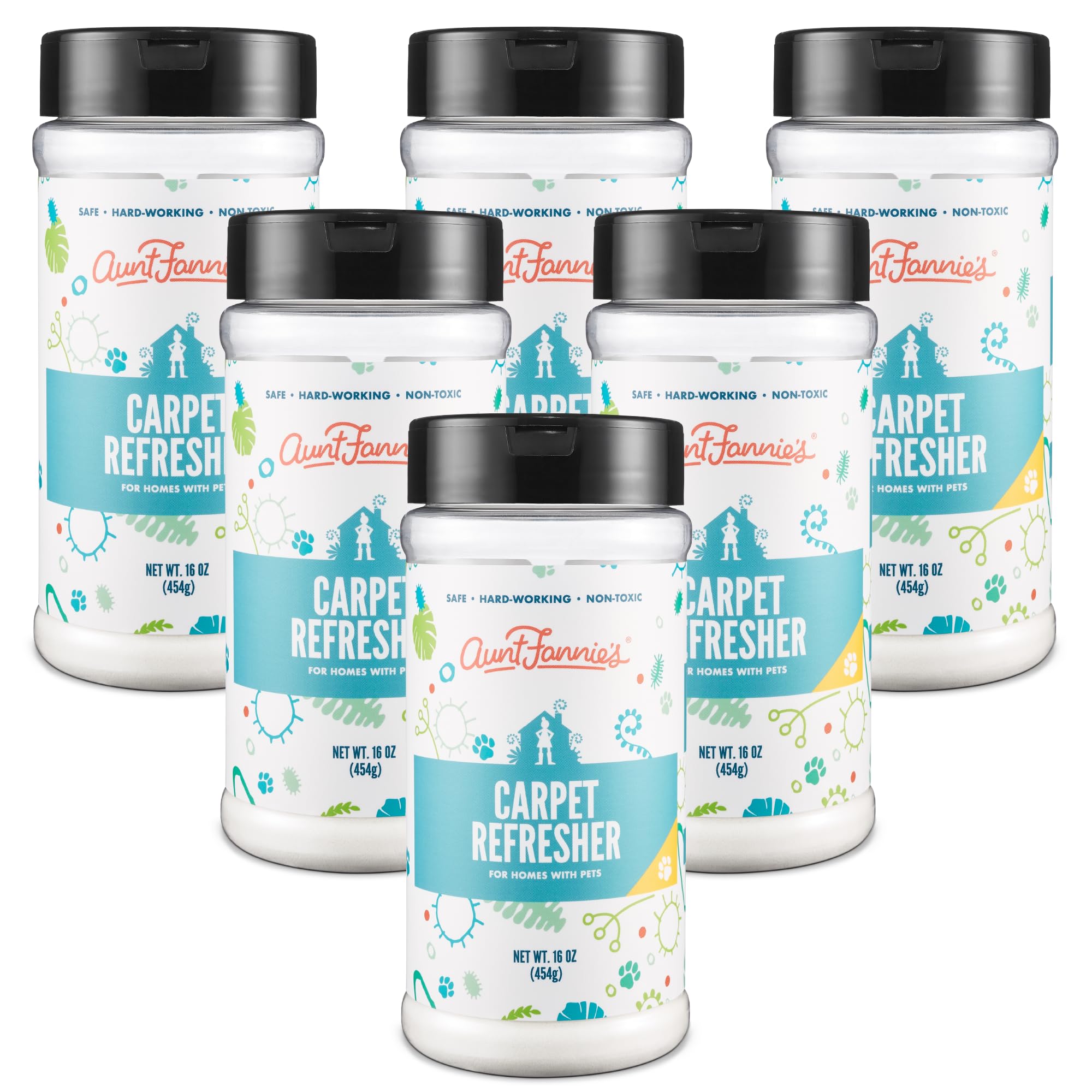 Aunt Fannie'sCarpet Refresher & Deodorizer Powder, Multi-Purpose Rug, Carpet, and Upholstery Odor Eliminator for Homes with Cats and Dogs, Bright Lemon Scent, 16 Oz (Pack of 6)