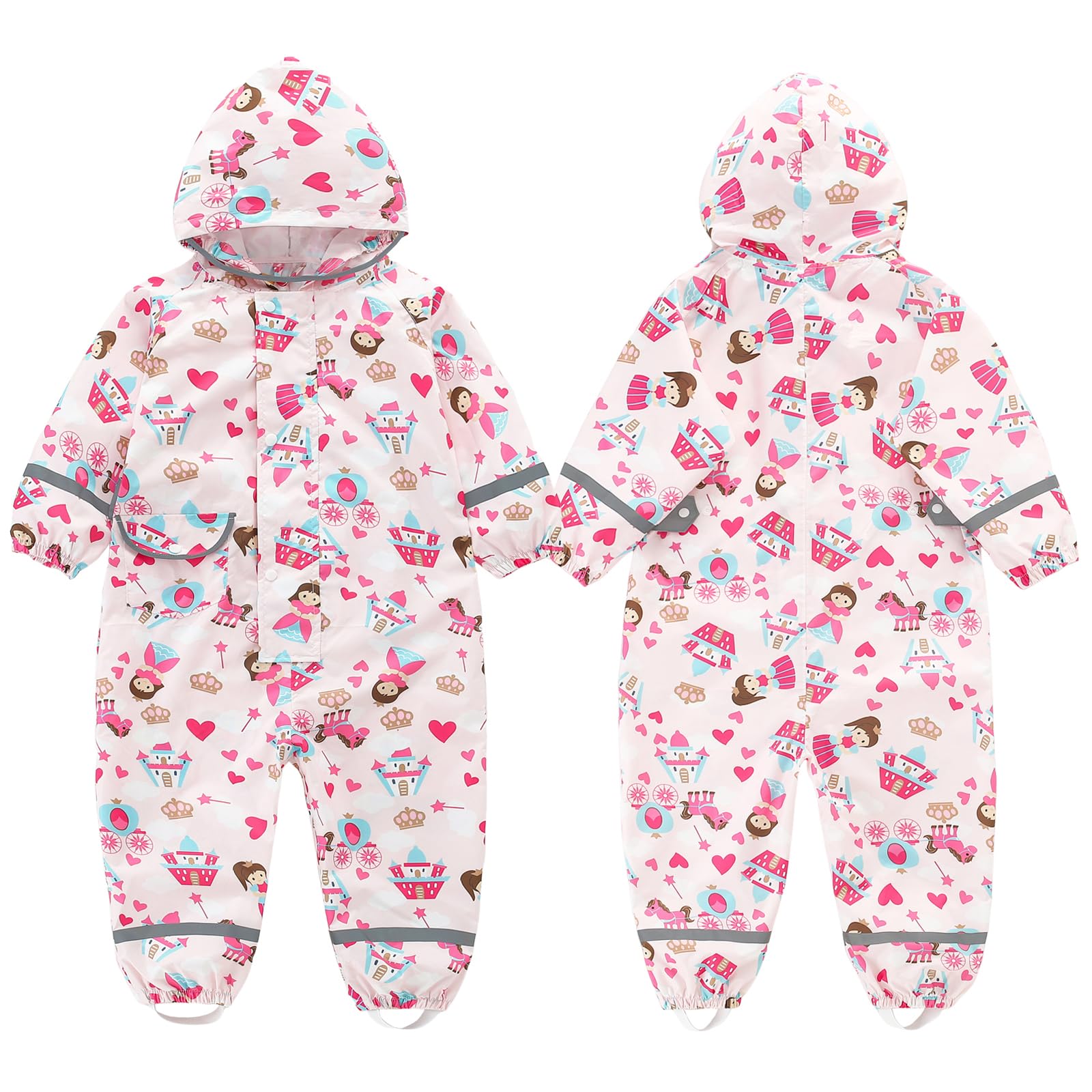 Bambini Impermeabile Ragazzi Ragazze Tuta da Pioggia Leggero Tutto in Uno Giacche Stampe Cartone Tutina Giacca da Pioggia Poncho Portatile 1-10 Anni