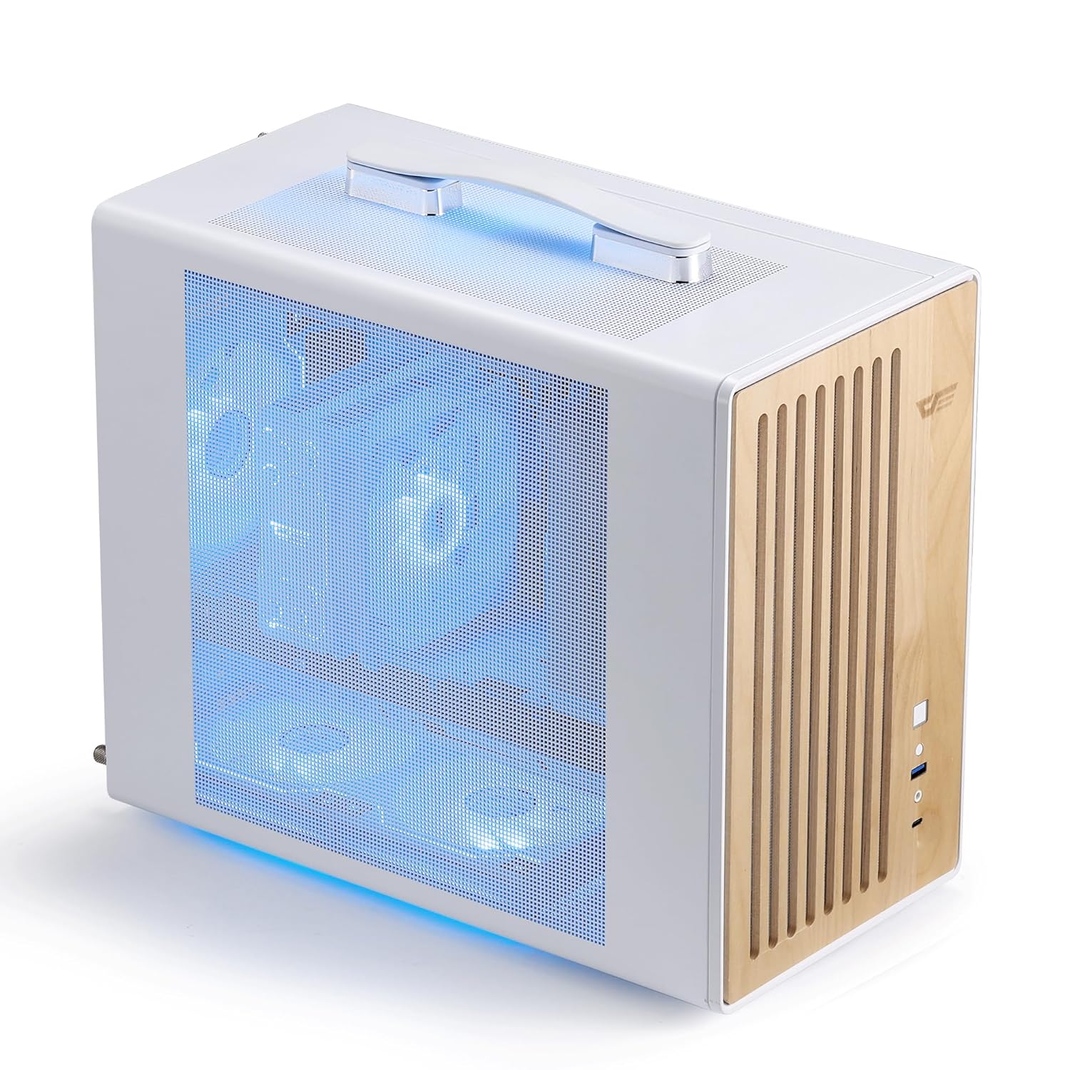 darkFlash Portable Micro-ATX PC Case with Handle, Mini Tower MATX Case with Wood, with 1 ARGB PWM Fan, Type C Port, Support 240 AIO, H165mm Cooler, Simple Compact Desktop, White(WD200)